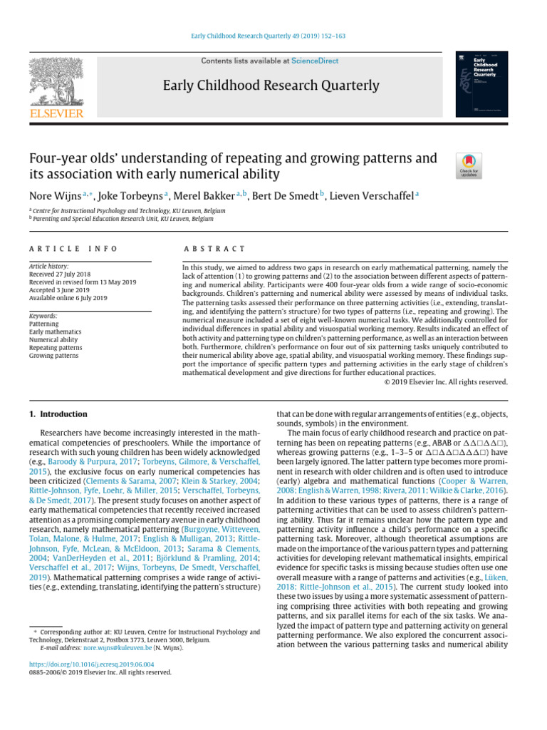 Four-Year-Olds' Patterning and Math Skills | PDF | Working Memory | Memory