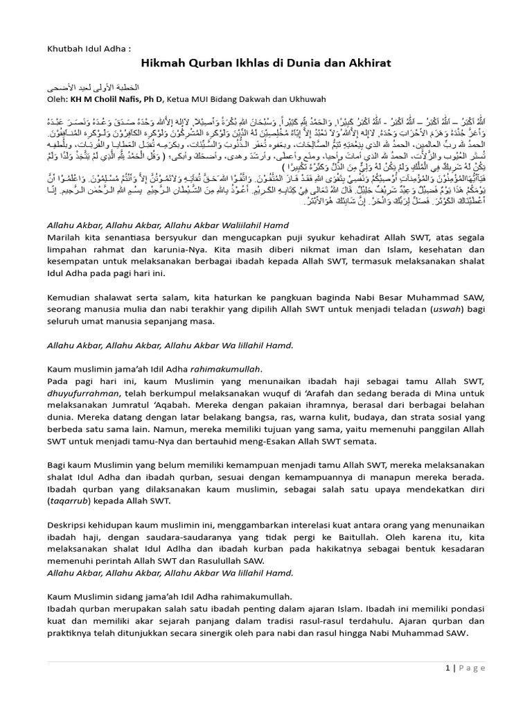 Khutbah Idul Adha 2024 MUI PDF
