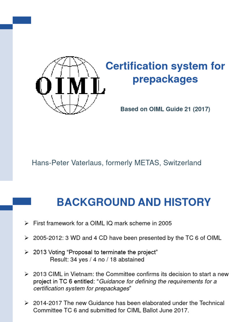 OIML Guide 21: Prepackage Certification | PDF