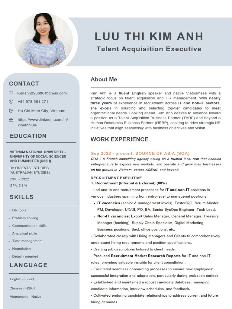 Talent Acquisition Executive Profile | PDF | Recruitment | Vietnam