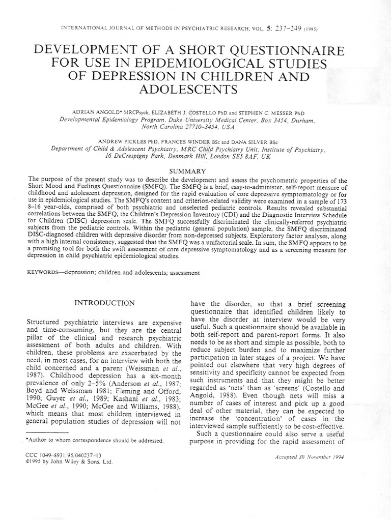Angold MFQarticle | PDF