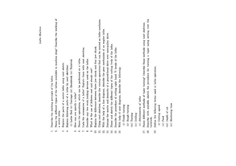 lathe machine questions 1 PDF