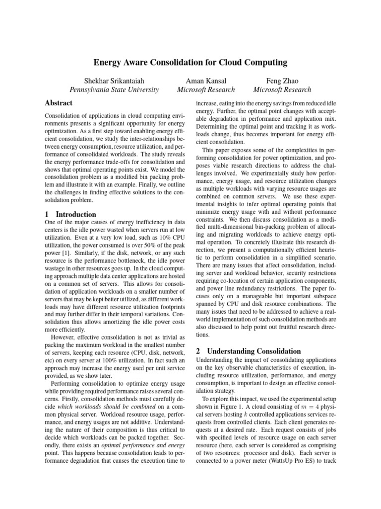 Energy Efficient Cloud Workload Consolidation | PDF | Cloud Computing ...