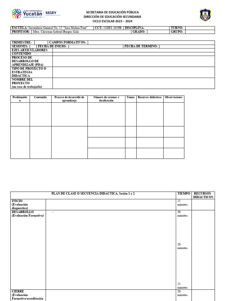 Plan de Clases Secundaria 2023-2024 | PDF | Evaluación | Cognición