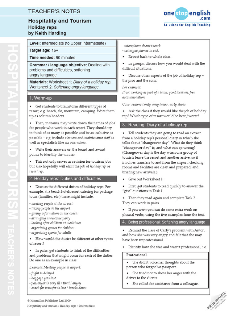 Holiday Rep Duties and Challenges | PDF | Resort
