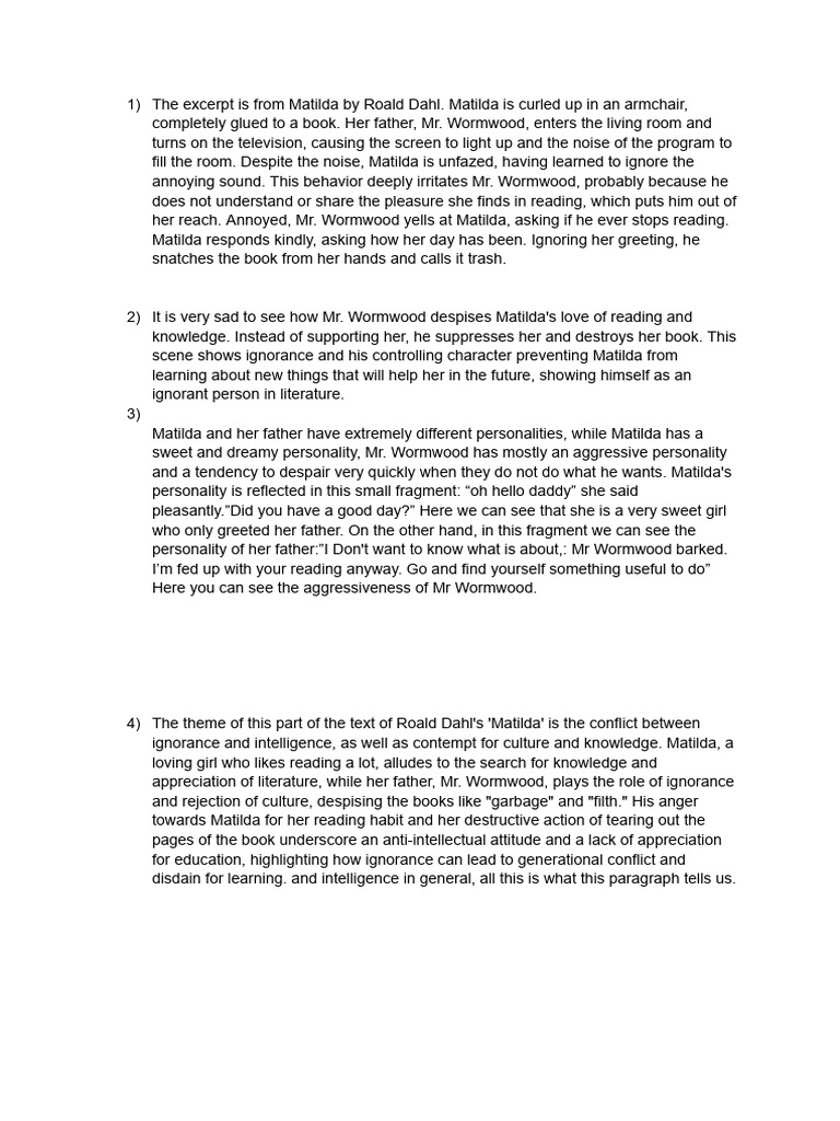 Mr. Wormwood's Disdain for Matilda's Reading | PDF | Social Science ...