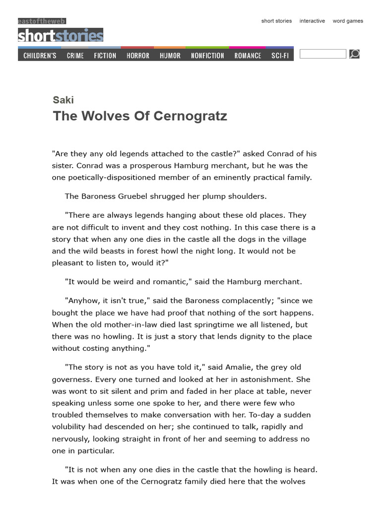Short Stories - The Wolves of Cernogratz by Saki | PDF