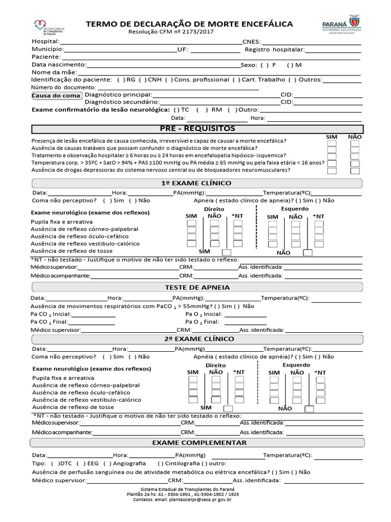 Termo de Declaracao de Morte Encefalica | PDF | Doenças e distúrbios ...