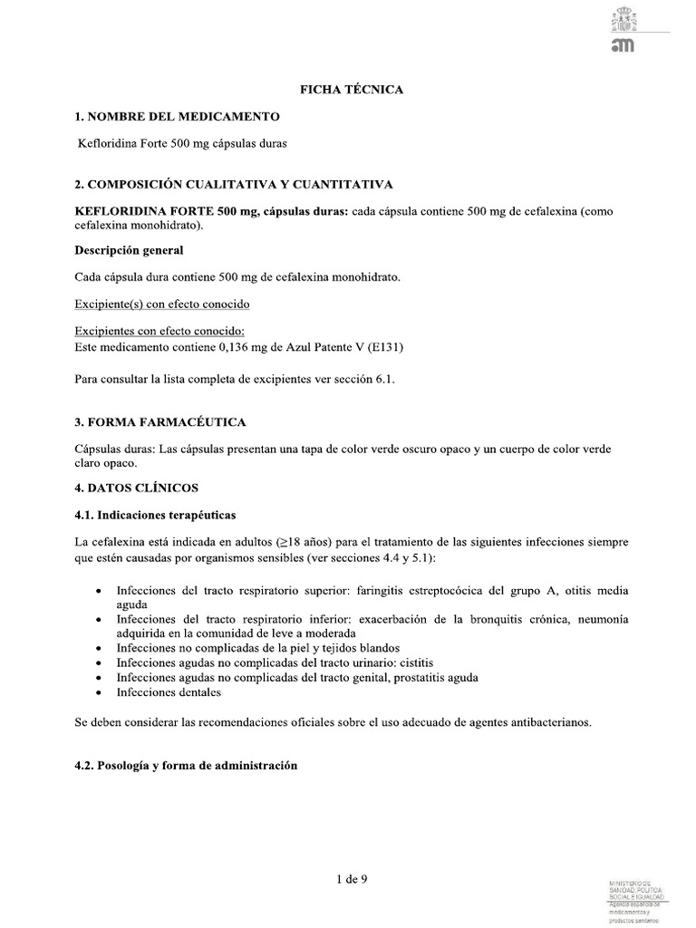 Kefloridina Forte 500mg Caps - Technical File Spanish | PDF