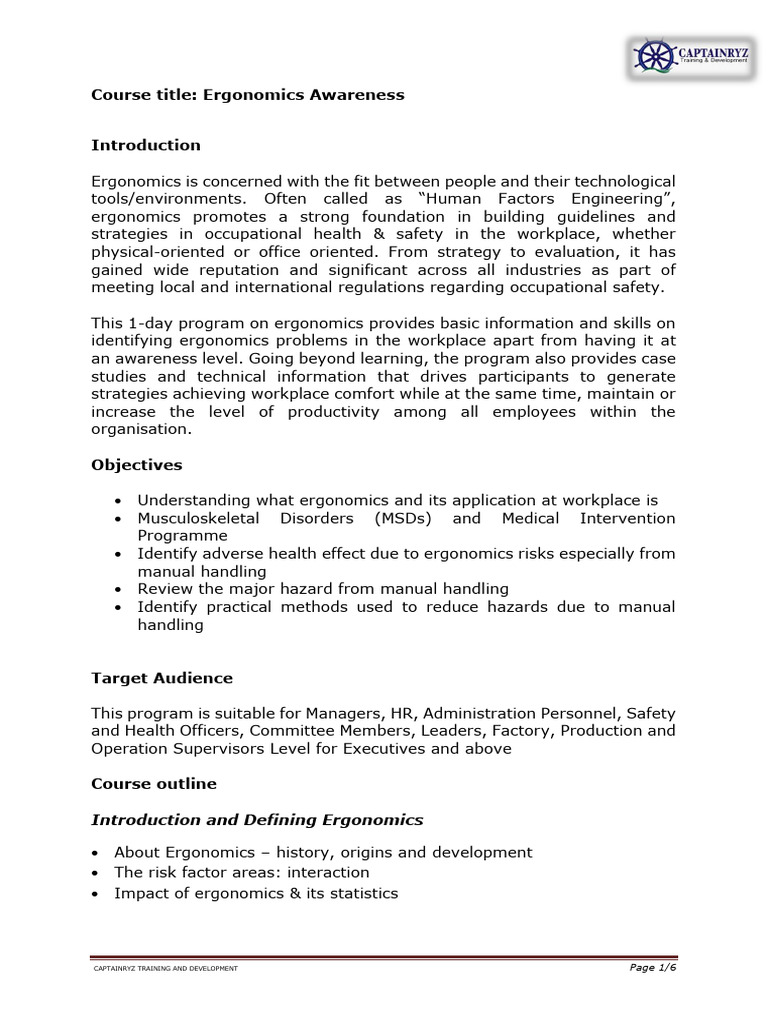 Ergonomics Awareness | PDF | Human Factors And Ergonomics | Working ...