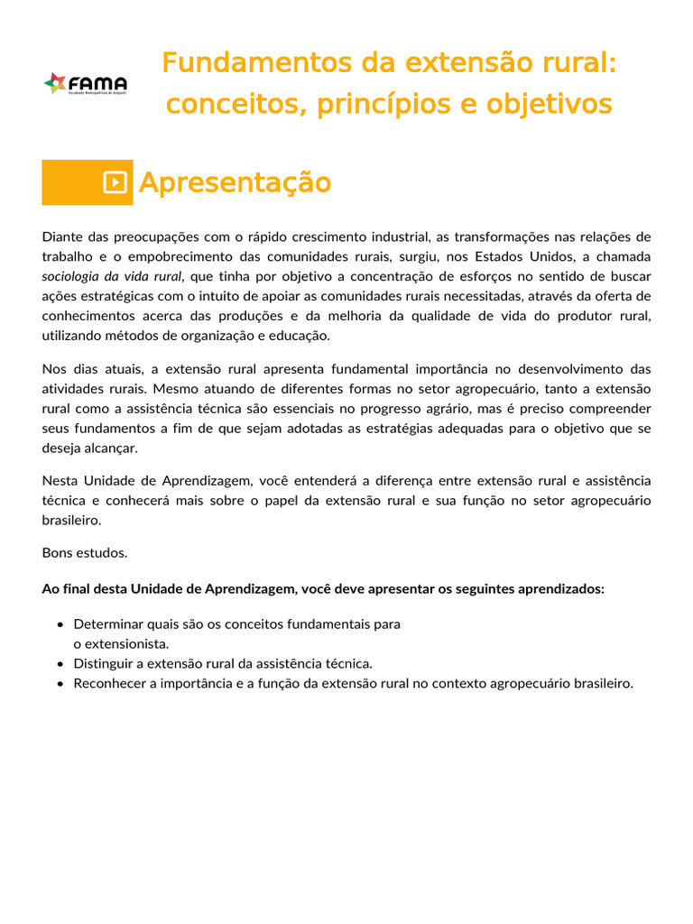 Fundamentos da Extensão Rural e Assistência | PDF | Agricultura ...