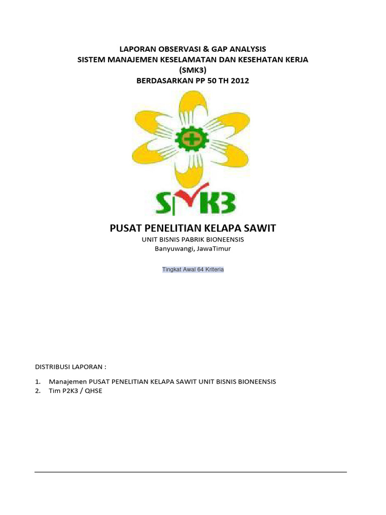 Laporan Gap Analysis SMK3 PPKS Unit Bioneensis | PDF