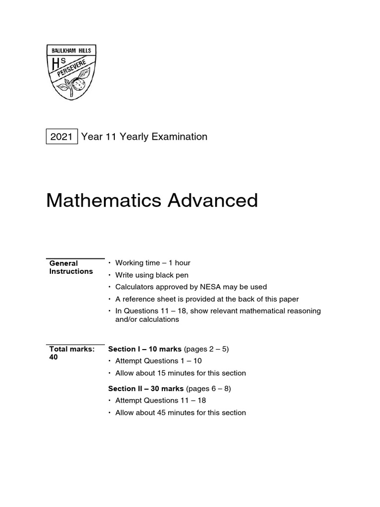 2021 Year 11 Mathematics Exam Guide | PDF | Circle | Function (Mathematics)