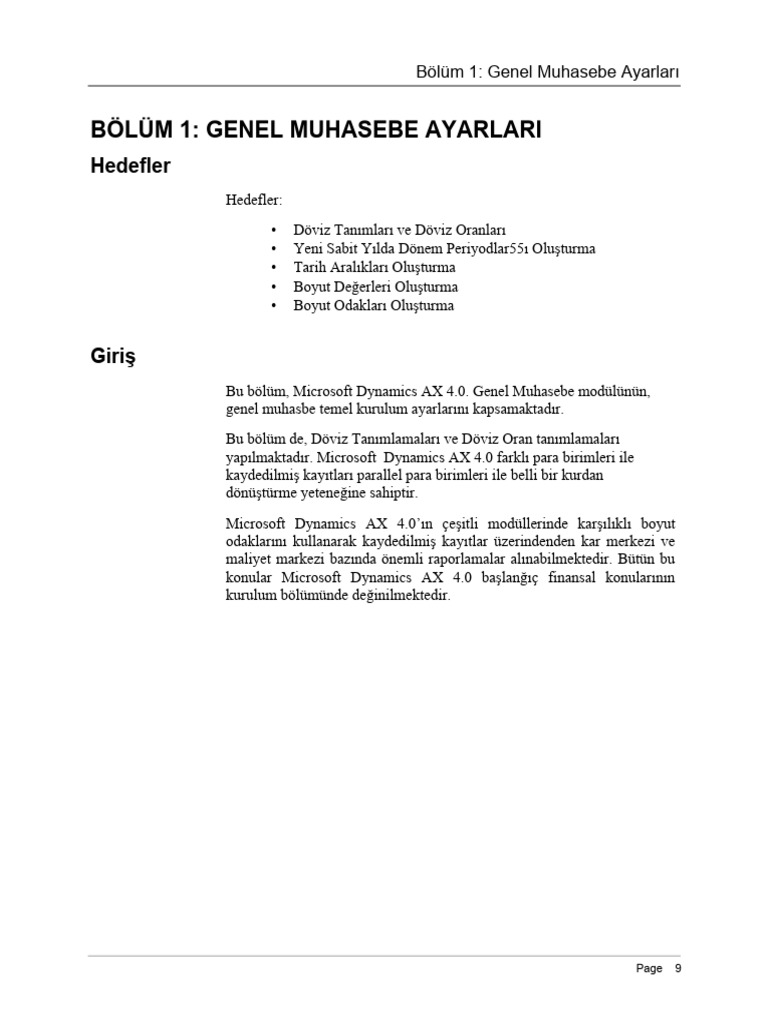 B l m 1 genel muhasebe ayarlari hedefler pdf