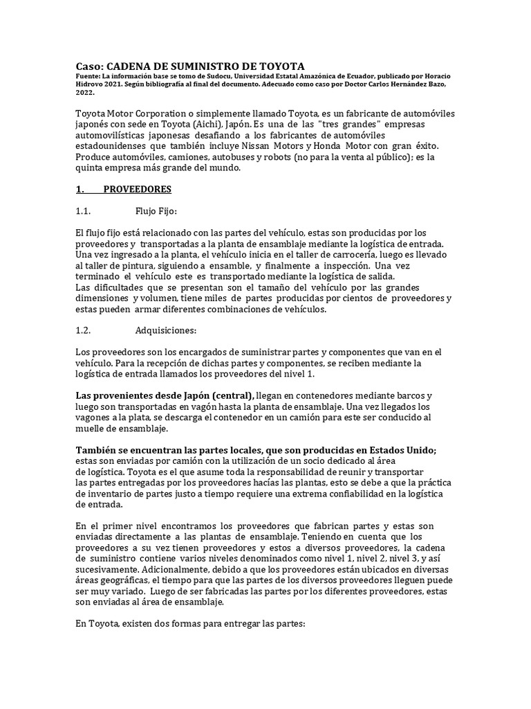 Caso 5 Cadena de Suministro Toyota | PDF | Logística | Business