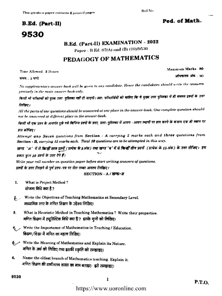 B Ed Part 2 Pedagogy of Mathematics 9530 2022 | PDF