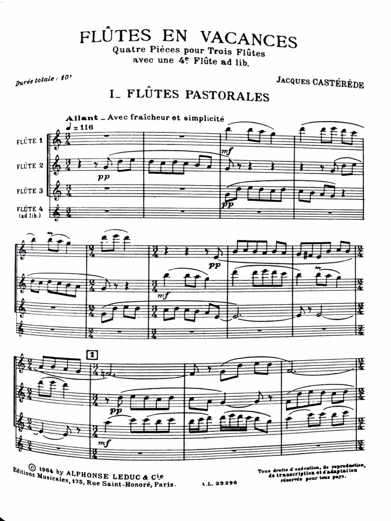 J. Casterede Flutes en vacances Full score PDF