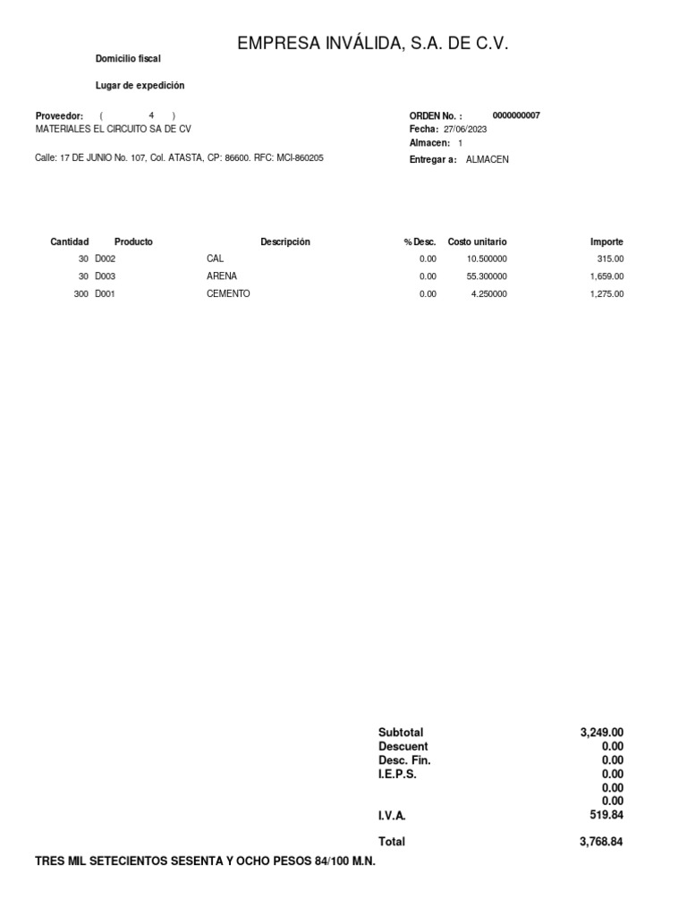 Orden de compra de materiales 2023 | PDF