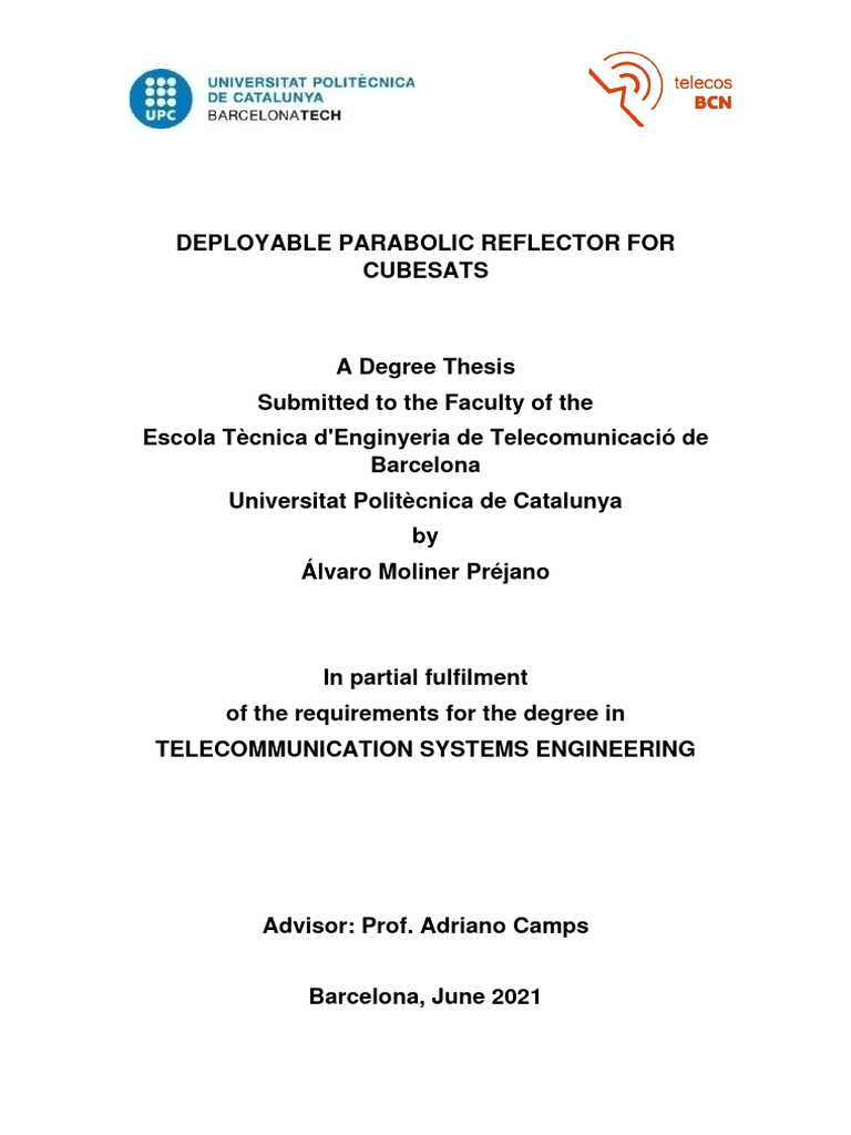 Deployable Parabolic Reflector For Cubesats V1 1 Pdf Antenna Radio