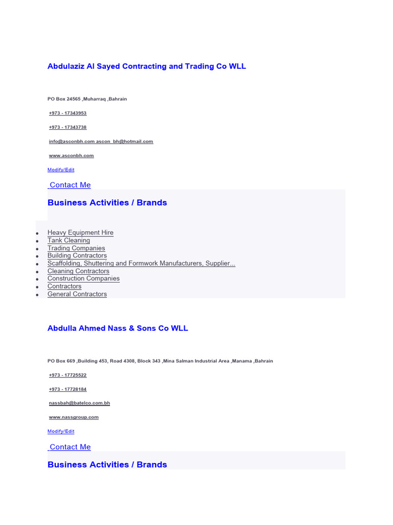 Bahrain Contracting and Trading Companies | PDF | Carpentry | Bahrain