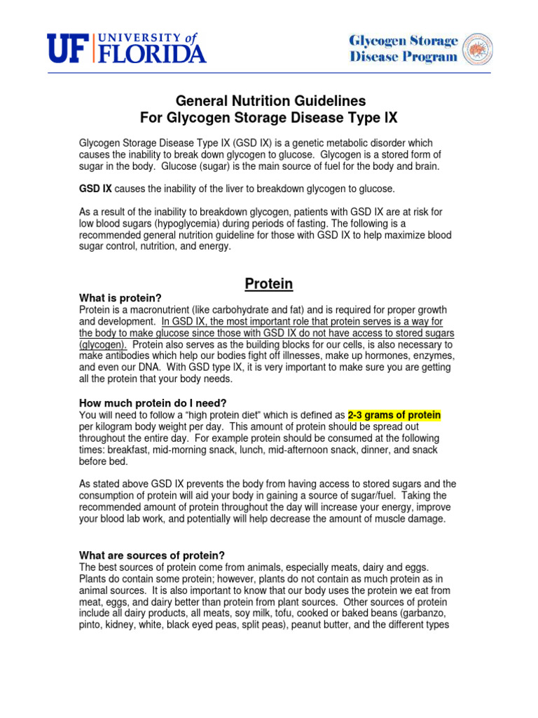 Nutrition Guidelines for GSD Type IX | PDF | Glycogen | Fructose