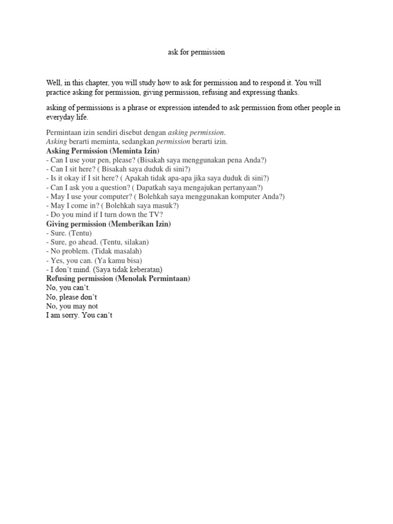 How to Ask for Permission Effectively | PDF | Language Arts ...