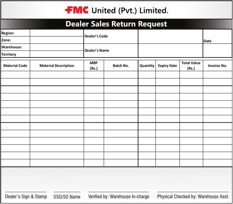Dealer Sales Return Form Template | PDF