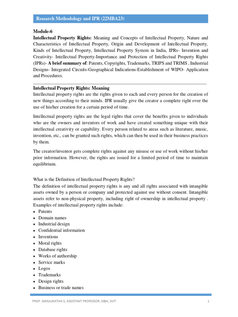 Module 06 Rm Ipr Pdf Intellectual Property Patent