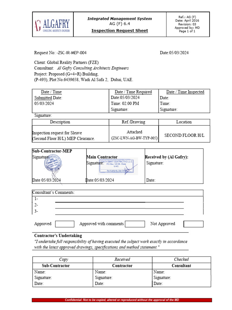 MEP Inspection Request for Building | PDF