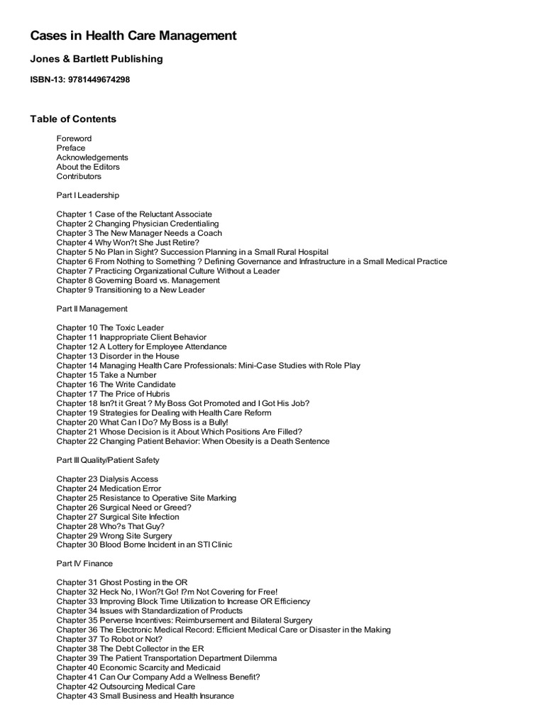 Health Care Management Case Studies | PDF | Health Care | Surgery