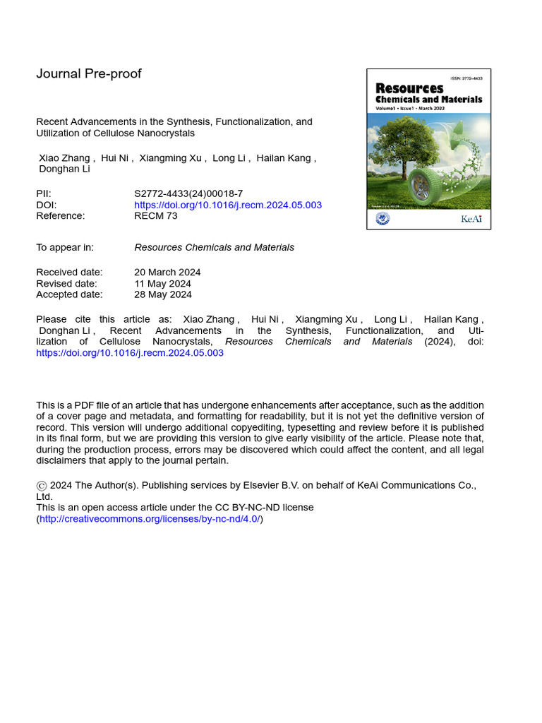 Advancements in Cellulose Nanocrystals | PDF | Nanocomposite | Cellulose
