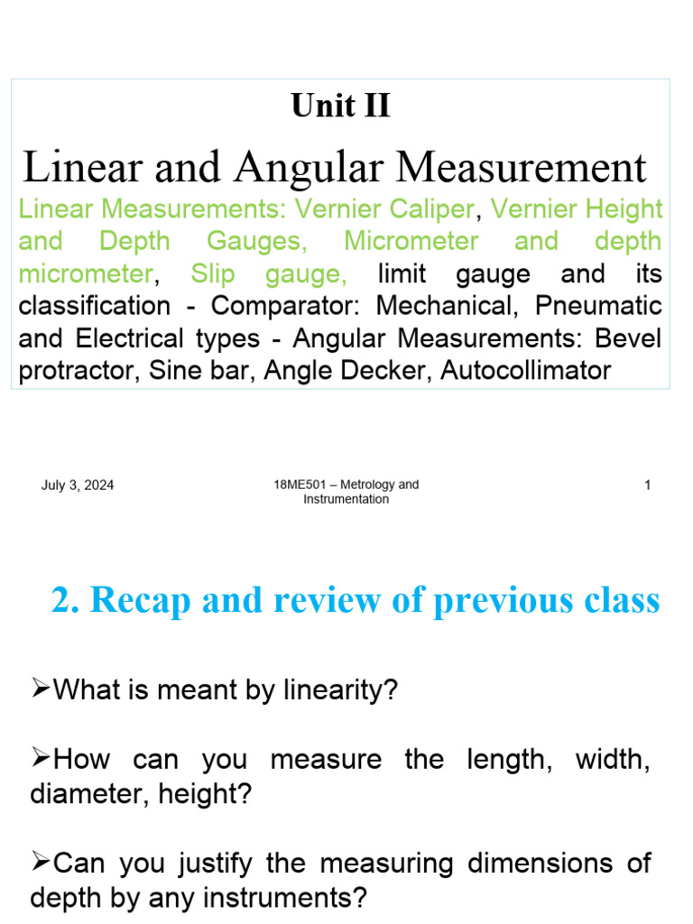 2.1-Linear Measuring Instruments & Slip Gauages | PDF | Calibration ...