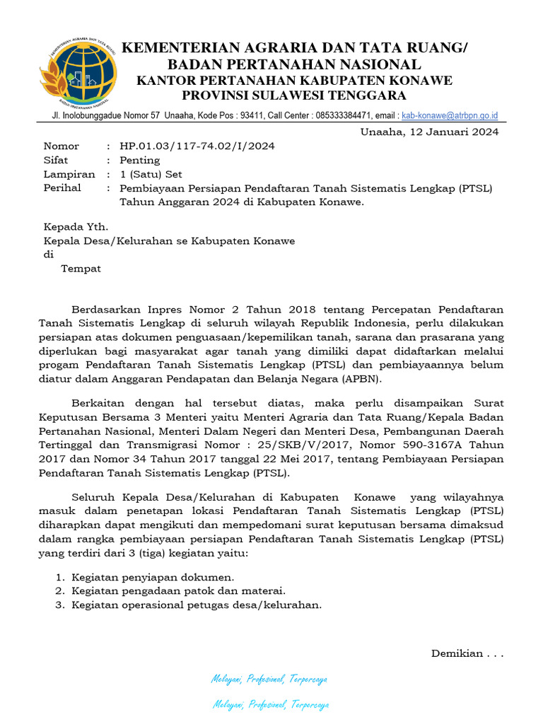 Surat Permohonan PTSL dari Desa ke BPN | PDF