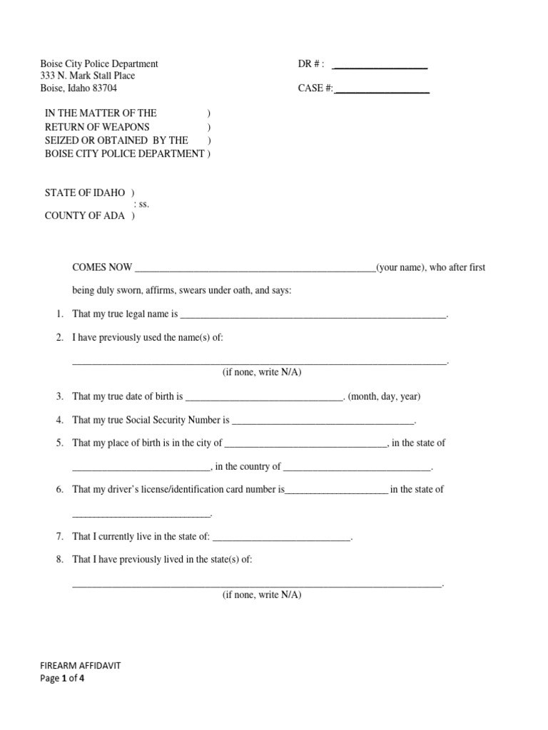 Firearm Affidavit | PDF | Affidavit | Felony