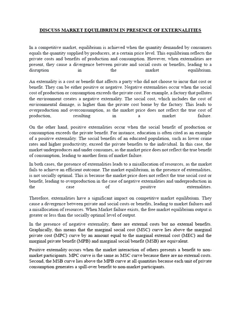 Discuss Market Equilibrium In Presence Of Externalities Pdf