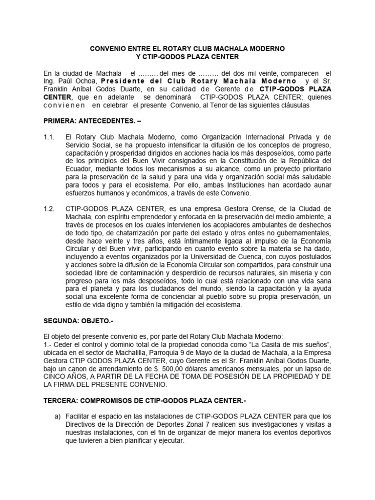 Convenio Interinstitucional Entre Rotary Club Y Ctip Pdf