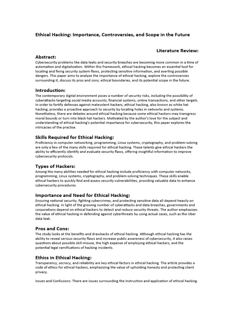 Ethical hacking literature review pdf security hacker security