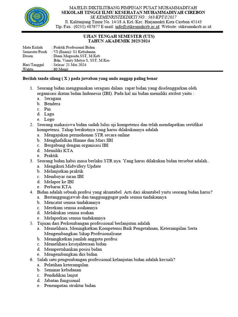 Soal UTS Pratik Profesional Bidan VI | PDF