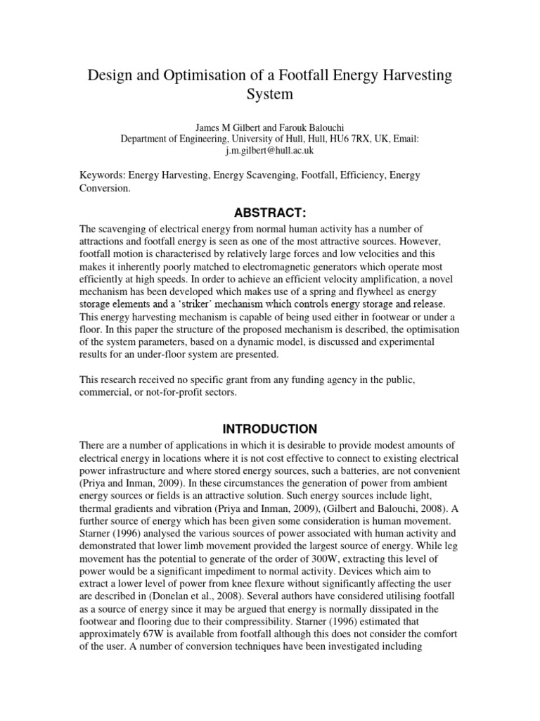 Design and Optimization of A Footfall Energy Harvesting System | PDF ...