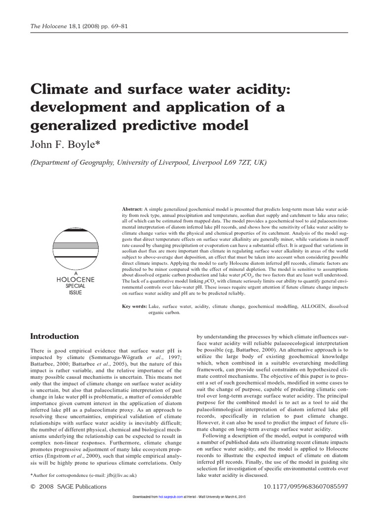 Climate and Surface Water Acidity | PDF | Alkalinity | Weathering
