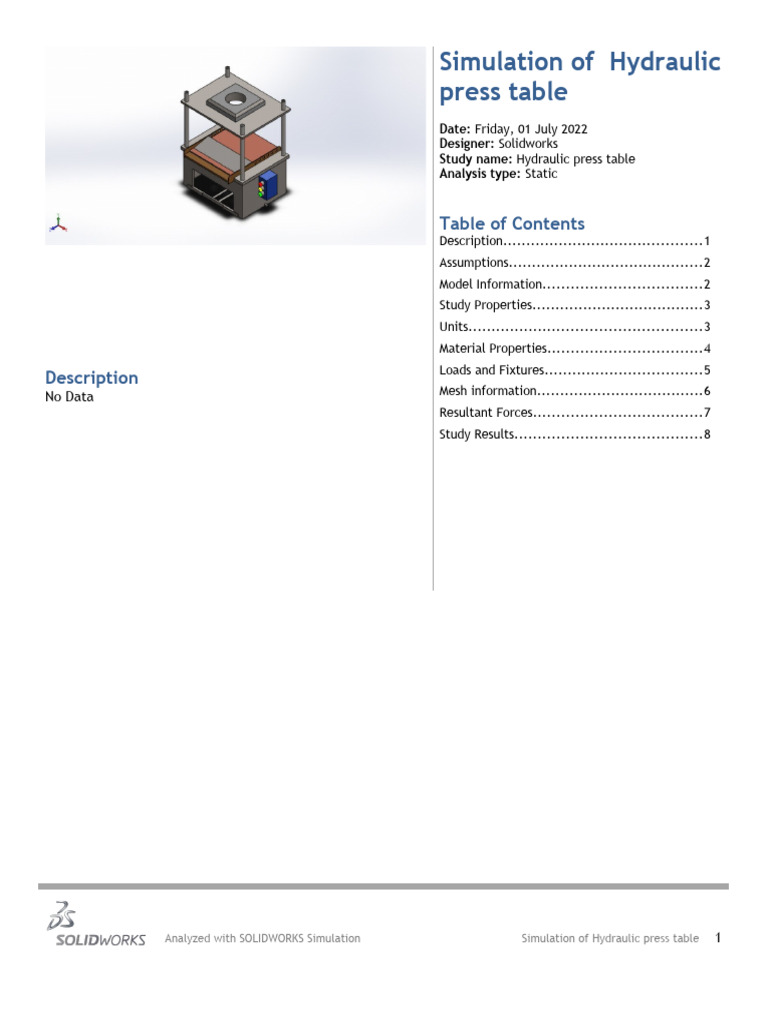 Hydraulic Press Table Simulation Analysis | PDF | Strength Of Materials ...