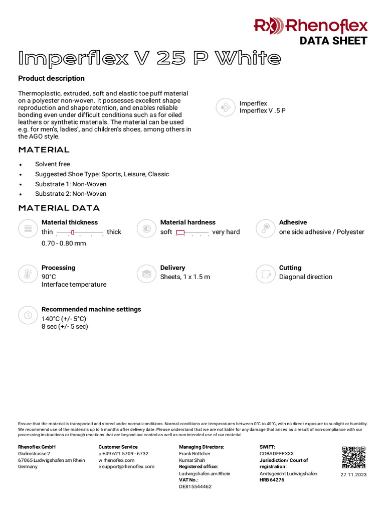 Imperflex V 25 P White Material Overview | PDF | Nonwoven Fabric | Adhesive