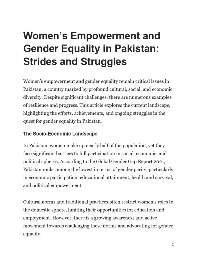 Women's Empowerment and Gender Equality in Pakistan | PDF | Gender ...