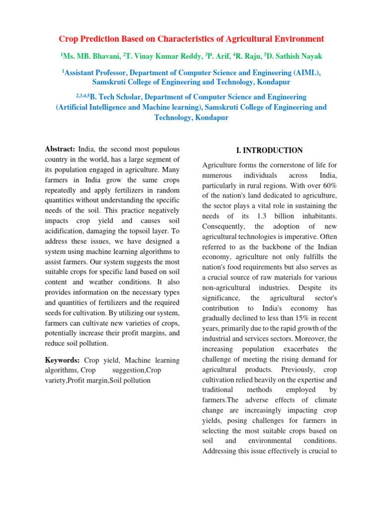 Machine Learning for Crop Prediction in India | PDF | Agriculture ...