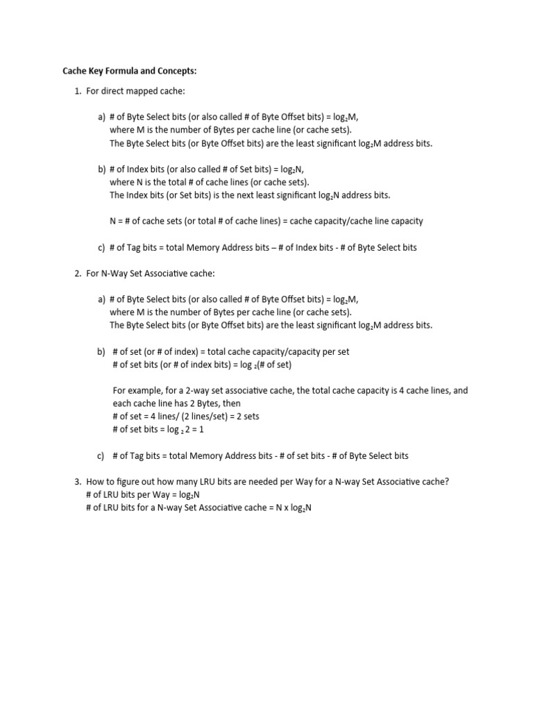 4 cache key formula one pager pdf cpu cache computer data storage