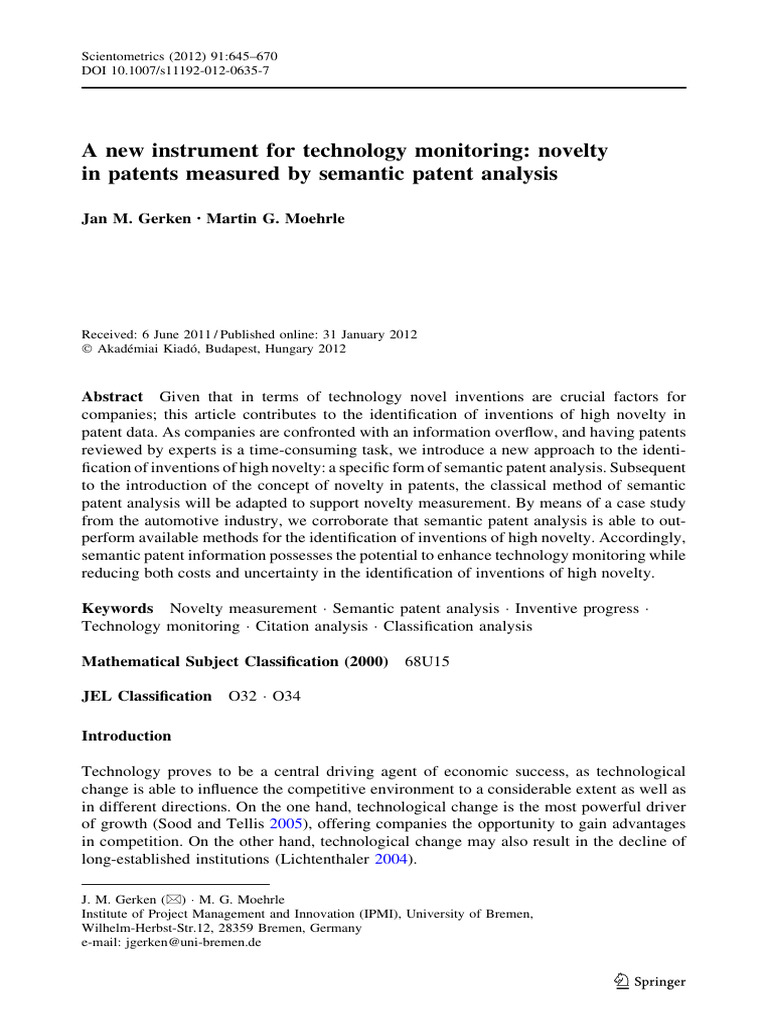 Gerken 2012 | PDF | Novelty (Patent) | Patent