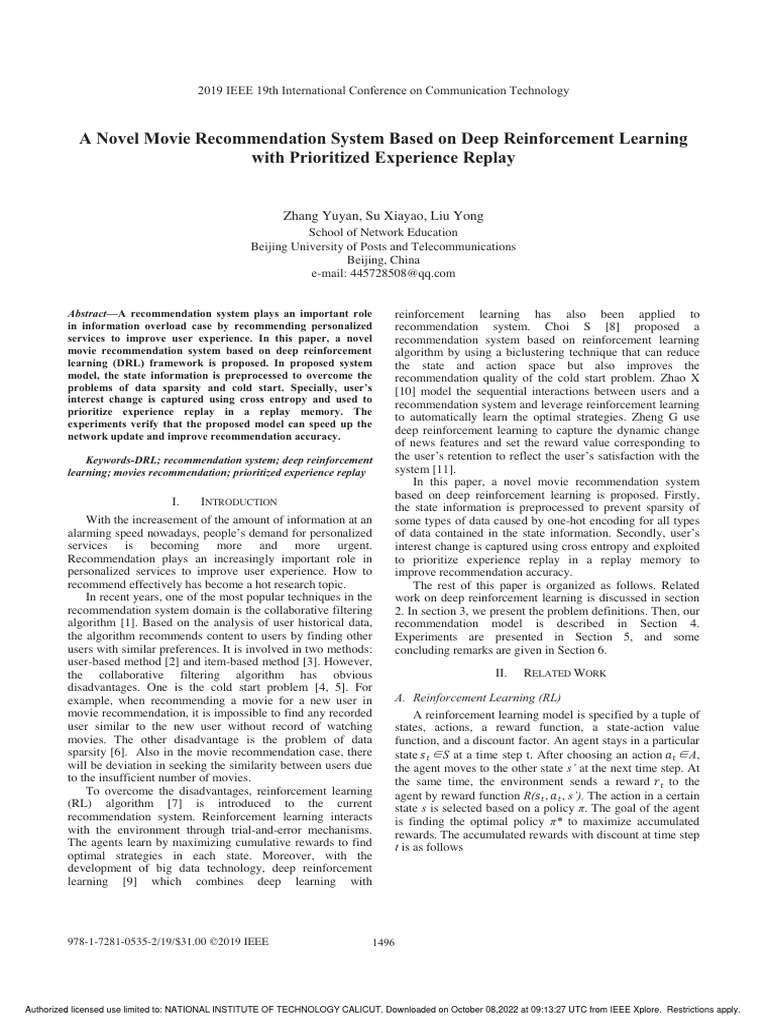 Deep RL Movie Recommendation System | PDF | Information | Deep Learning
