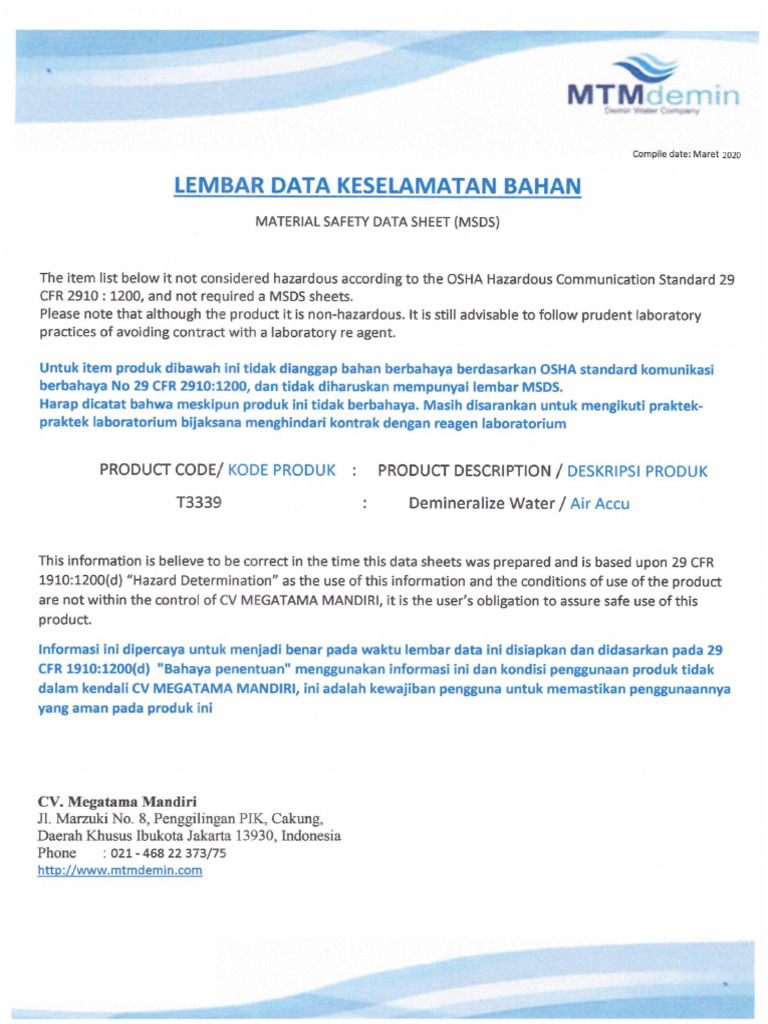 MSDS Air Accu | PDF