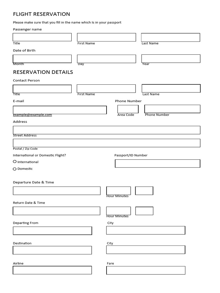 Flight Reservation Form Template | PDF