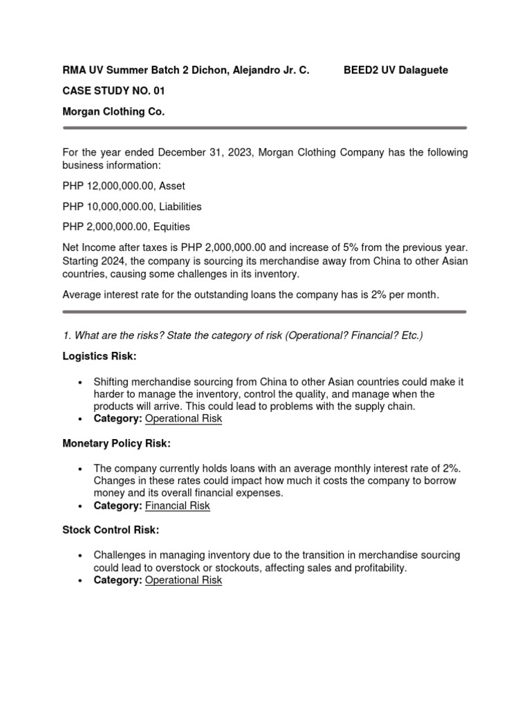 RMA UV Summer Batch 2 CASE STUDY 01 | PDF | Supply Chain | Interest